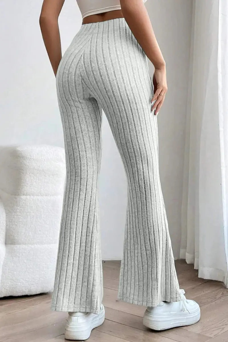 Basic Bae Full Size Ribbed High Waist Flare Pants for Women - Love Salve